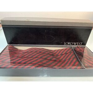 Lord West Cummerbund Bow Tie Set Red Black Striped Tux Prom Formal